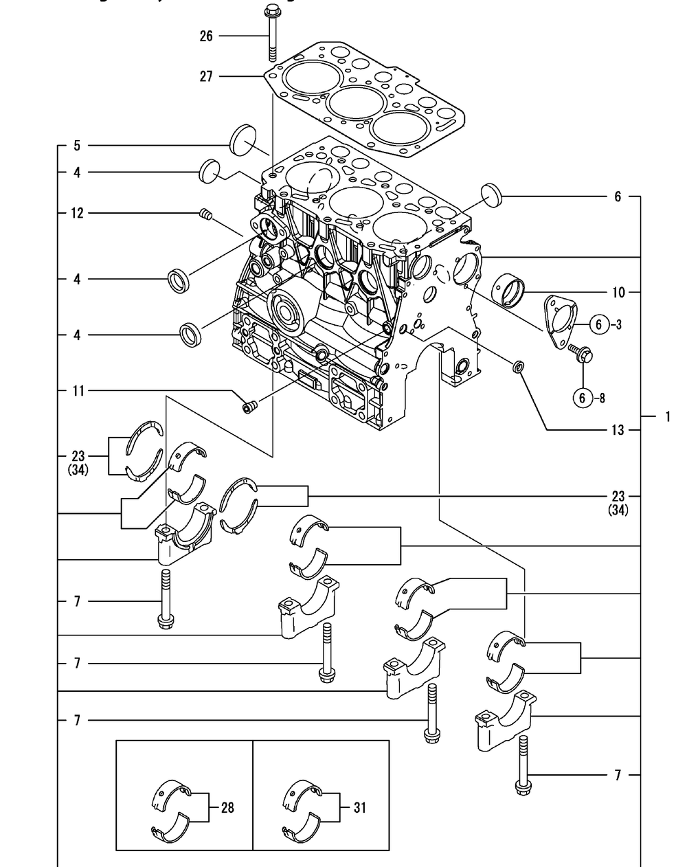 Yanmar Engine Cylinder Block Diagram and Parts List for 46G 4X4-1I019G-Before-37AKD710 Cub Cadet Lawn Tractor Accessories